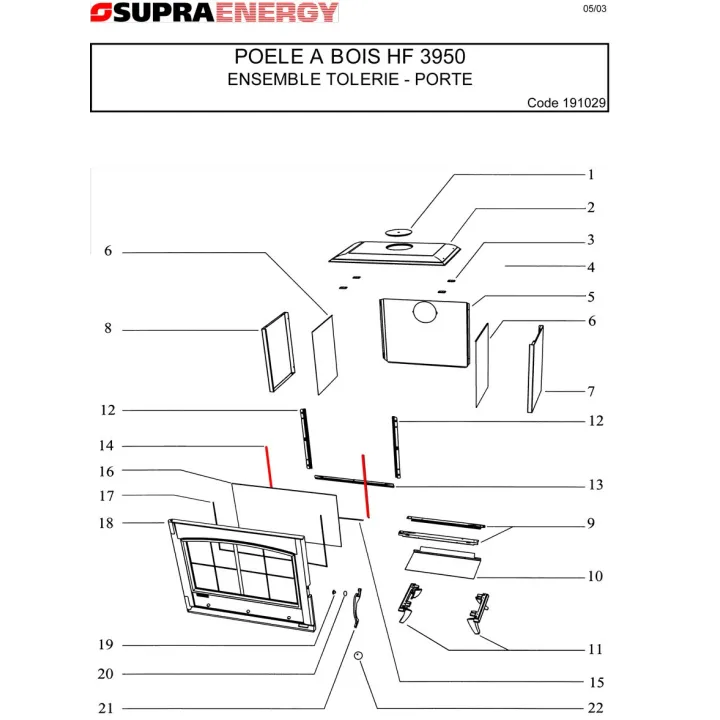 Joint de porte long 415mm Tresse Plat - Supra Réf 16973