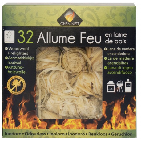 Allume feu en laine de bois FSC inodore, pour cheminée et barbecue