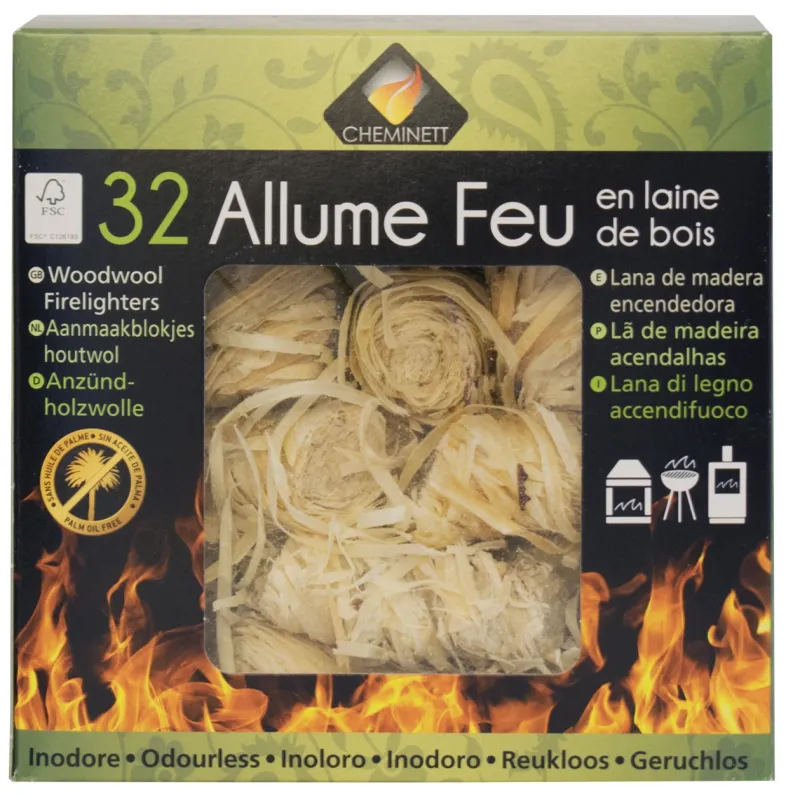 Allume-feu en laine de bois 32 pièces FSC®