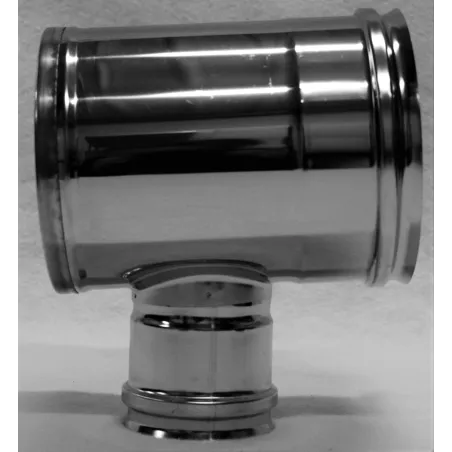 Té 90° dn100 inox piquage femelle réduit SP dn080 avec tampon recueil des cendres Té 90° dn100 inox piquage femelle réduit SP dn080 avec tampon recueil des cendres