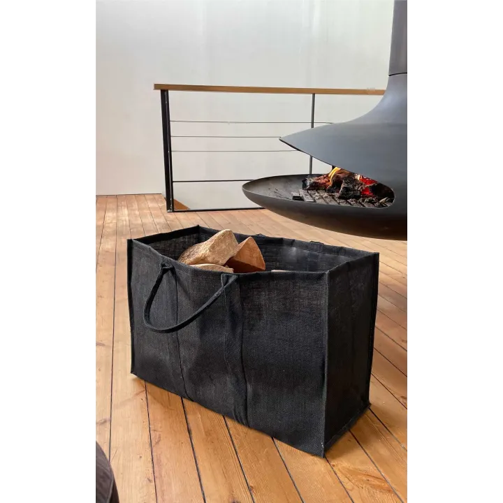 Sac à Bois De Chauffage En Toile Oxford - 61x30x25 Cm - Poignées Rembourrées, Structure Autoportante
