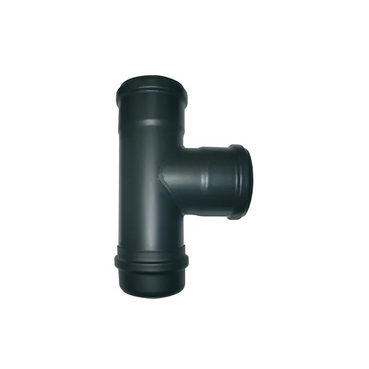 TE 90° SORTIE F+TAMPON 0.8mm ACIER EMAIL NOIR