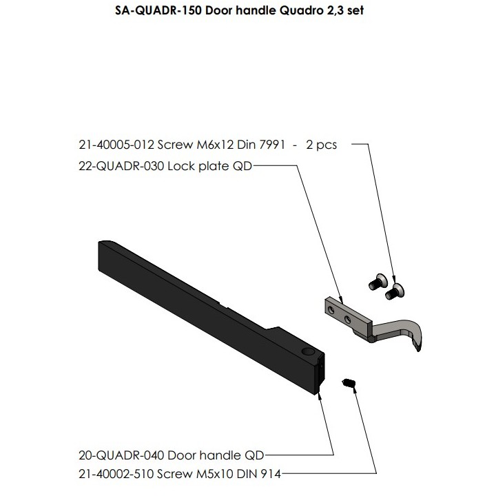 POIGNEE PORTE KIT POUR 2,3 / S31A pour Poêle à bois Nordpeis - Réf SA-QUADR-150