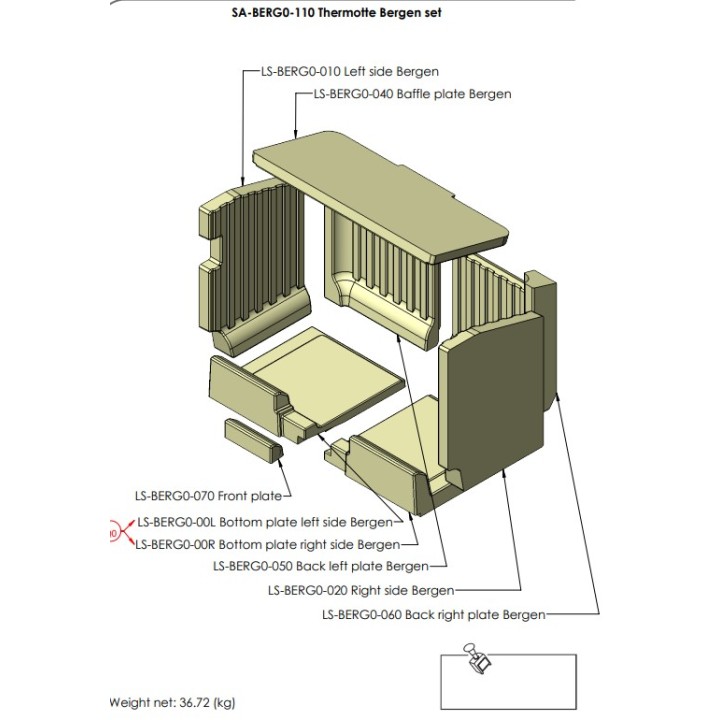 THERMOTTES INTERIEUR COMPLET pour Poêle à bois Nordpeis - Réf SA-BERG0-110