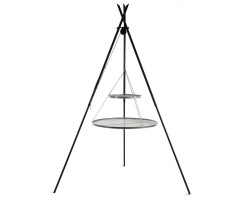 Barbecue 2 Grilles de Cuisson suspendu «TIPI» sur Trépied 210 cm – en acier inox 80 cm et 40 cm pour Cook King - Réf 111449