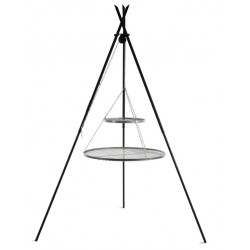 Barbecue 2 Grilles de Cuisson suspendu «TIPI» sur Trépied 210 cm – en acier inox 70 cm et 40 cm - Réf 111448