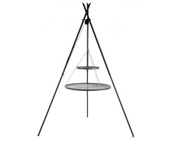 Barbecue 2 Grilles de Cuisson suspendu «TIPI» sur Trépied 210 cm – en acier 80 cm et 40 cm pour Cook King - Réf 111447