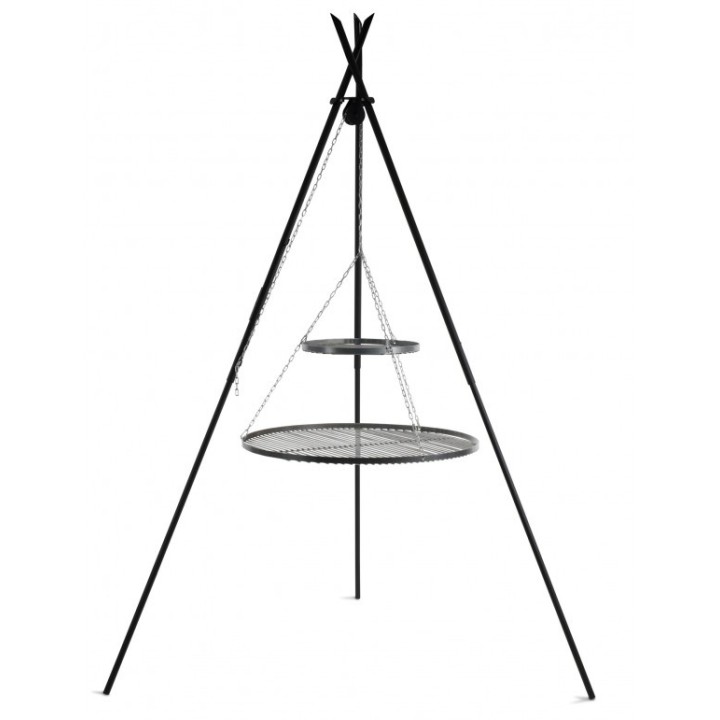 Barbecue 2 Grilles de Cuisson suspendu «TIPI» sur Trépied 210 cm – en acier 70 cm et 40 cm pour Cook King - Réf 111446