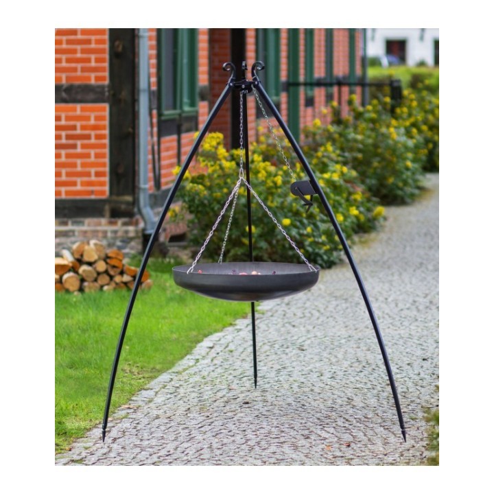 Wok trépied de 200 cm avec treuil et wok en acier naturel de 60 cm pour Cook King - Réf 111025