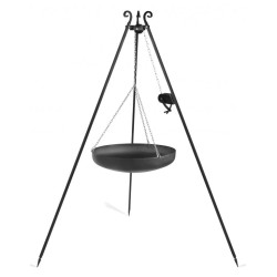 Wok trépied de 180 cm avec treuil et wok en acier naturel de 70 cm - Réf 111021