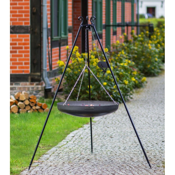Wok trépied de 180 cm avec treuil et wok en acier naturel de 60 cm pour Cook King - Réf 111020