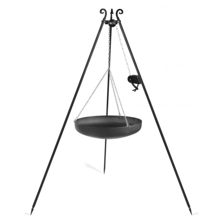 Wok trépied de 180 cm avec treuil et wok en acier naturel de 60 cm pour Cook King - Réf 111020