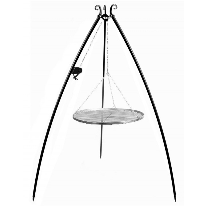 Gril trépied de 200 cm avec treuil et grille en acier inoxydable de 70 cm pour Cook King - Réf 21377