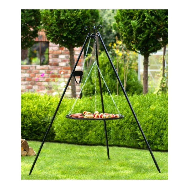 Gril trépied de 180 cm avec treuil et grille en acier inoxydable de 70 cm pour Cook King - Réf 111358