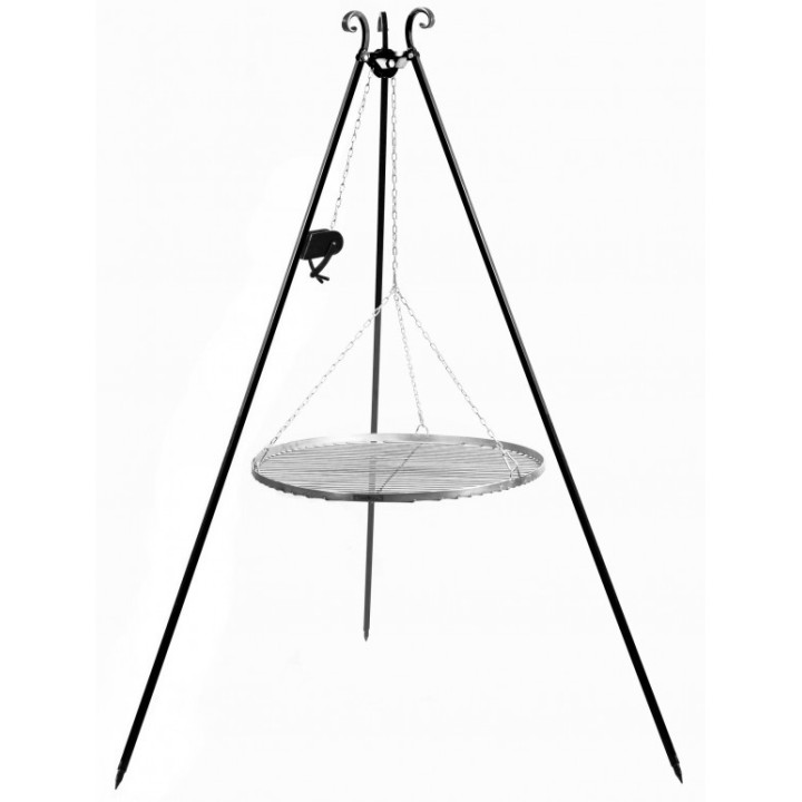 Gril trépied de 180 cm avec treuil et grille en acier inoxydable de 50 cm pour Cook King - Réf 111356
