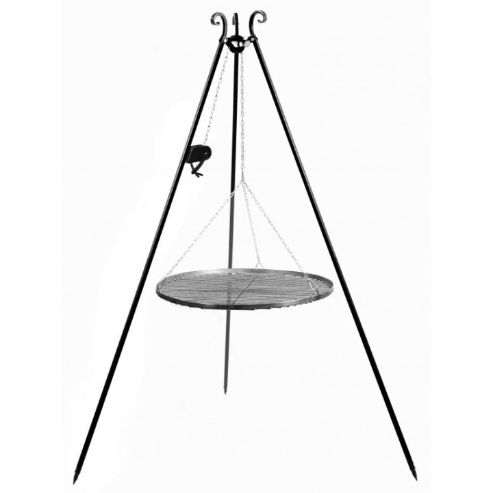 Gril trépied de 180 cm avec treuil et grille en acier naturel de 80 cm pour Cook King - Réf 111353