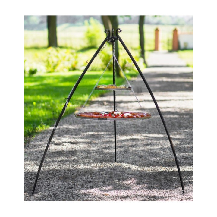 Barbecue 2 Grilles de Cuisson suspendu sur Trépied 200 cm – en acier inox 80 cm et 40 cm pour Cook King - Réf 22453