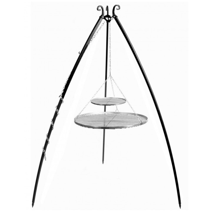 Barbecue 2 Grilles de Cuisson suspendu sur Trépied 200 cm – en acier 70 cm et 40 cm pour Cook King - Réf 22450