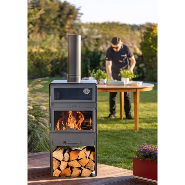 Cheminée d'extérieur «VENTO» avec four et doubles vitres trempées pour Cook King - Réf 111501DG
