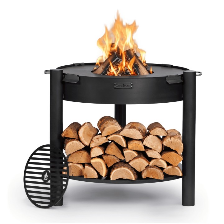 ENSEMBLE : Brasero de jardin haut « MONTANA » 80 cm avec plaque de cuisson 78 cm (4 poignées) et grille de cuisson 37 cm pour Co