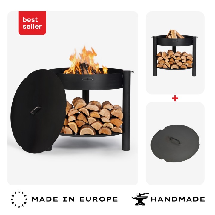 ENSEMBLE : Brasero de jardin haut « MONTANA » 80 cm avec couvercle 82 cm pour Cook King - Réf 111363/111305
