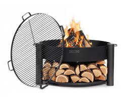 ENSEMBLE : Brasero de jardin « MONTANA » 80 cm avec grille de cuisson 80 cm avec 4 poignées pour Cook King - Réf 111248/111273