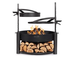 ENSEMBLE : Brasero de jardin multifonction « MONTANA X » 80 cm avec grille de cuisson 60 cm, mât supplémentaire et poêle en acie