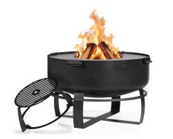 ENSEMBLE : Brasero de jardin XXL « VIKING » 80 cm avec plaque de cuisson 78 cm (4 poignées) et grille haute pour plaque 78 cm po