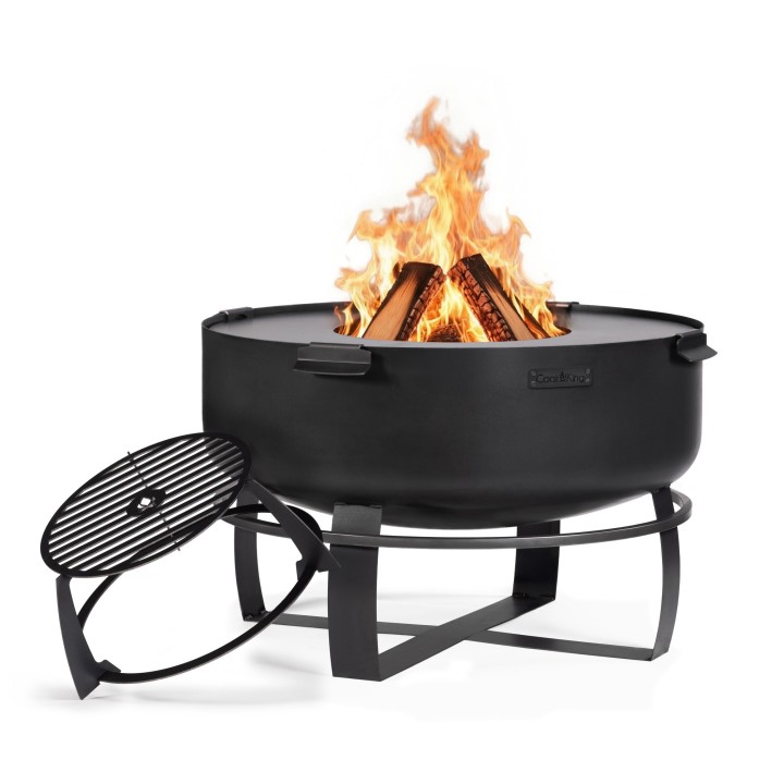 ENSEMBLE : Brasero de jardin XXL « VIKING » 80 cm avec plaque de cuisson 78 cm (4 poignées) et grille haute pour plaque 78 cm po