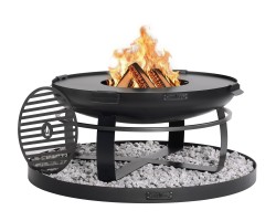 ENSEMBLE : Brasero de jardin « VIKING » 80 cm avec plaque de cuisson 78 cm (4 poignées), grille de cuisson 37 cm et base décorat