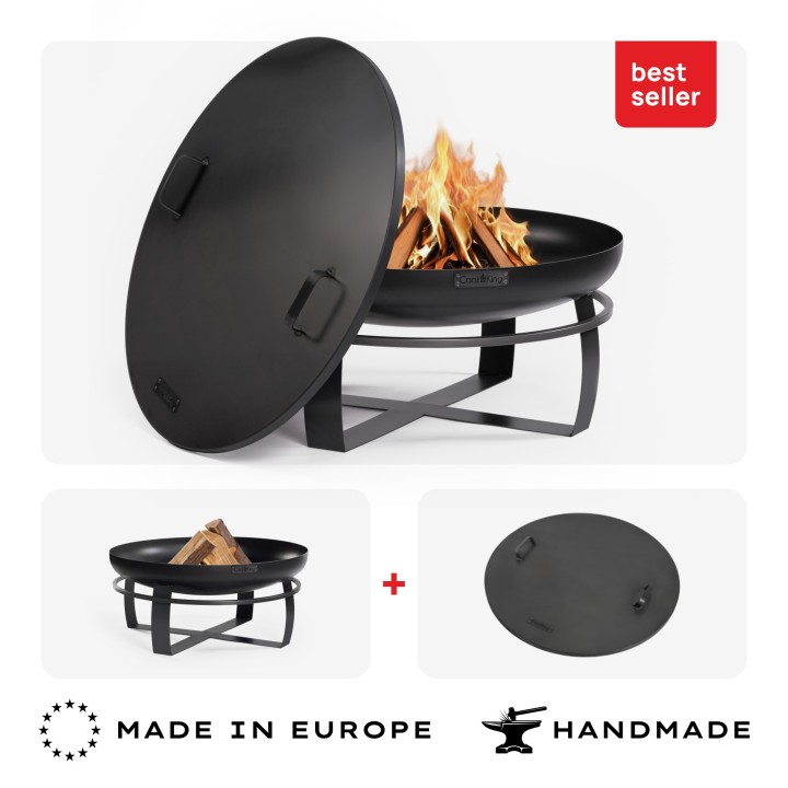 ENSEMBLE : Brasero de jardin « VIKING » 80 cm avec couvercle à bord profilé 81,5 cm pour Cook King - Réf 111262/111332