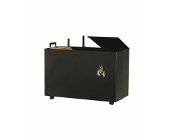 Coffre à pellet à roulettes avec accessoires pelle brosse noir SHAULA - Réf 5650104
