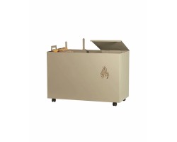 Coffre à pellet à roulettes avec accessoires pelle brosse beige SHAULA - Réf 5670104