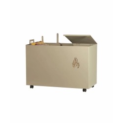 Coffre à pellet à roulettes avec accessoires pelle brosse beige SHAULA - Réf 5670104