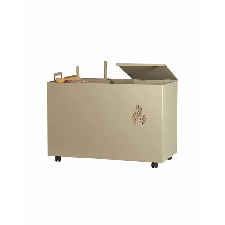 Coffre à pellet à roulettes avec accessoires pelle brosse beige SHAULA - Réf 5670104
