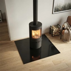 Plaque de sol carrée 80x80 cm en verre laqué noir pour poêle